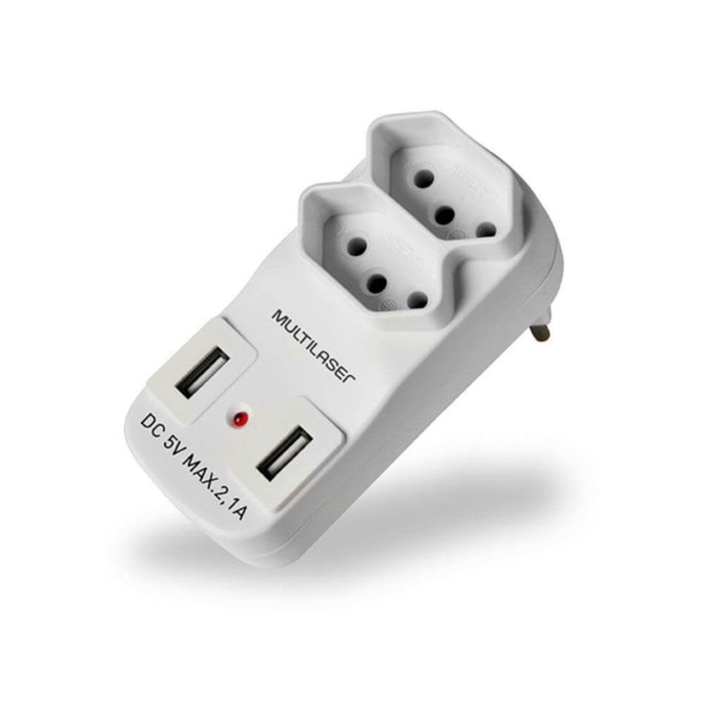 Adaptador para Tomada com 2 Saidas e 2 Portas Usb Multilaser