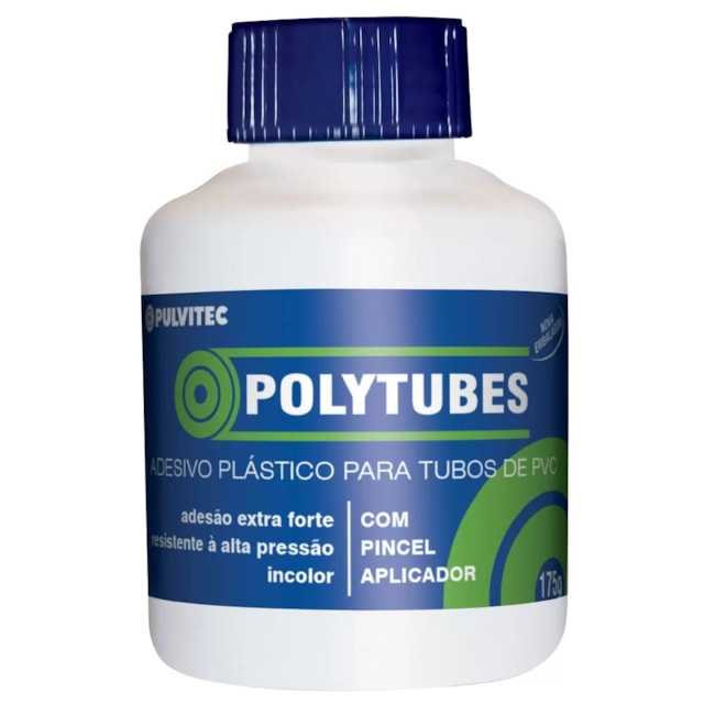 Adesivo Polytubes para Tubos de PVC 175g com Pincel Aplicador - Pulvitec Adesivo Polytubes para Tubos de PVC 175g com Pincel Aplicador - Pulvitec