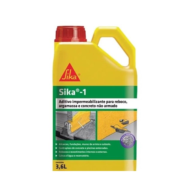 Aditivo Impermeabilizante Sika 1 3,6L - Sika Aditivo Impermeabilizante Sika 1 3,6L - Sika