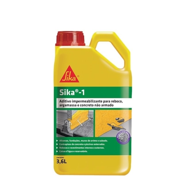 Aditivo Impermeabilizante Sika 1 3,6L - Sika Aditivo Impermeabilizante Sika 1 3,6L - Sika