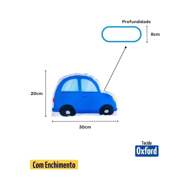 Almofada Divertida Com Enchimento Carrinho Azul Infantil