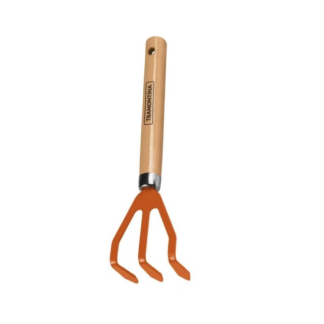 Ancinho Metálico com 3 Dentes para Jardinagem com Cabo de Madeira - TRAMONTINA Ancinho Metálico com 3 Dentes para Jardinagem com Cabo de Madeira - TRAMONTINA