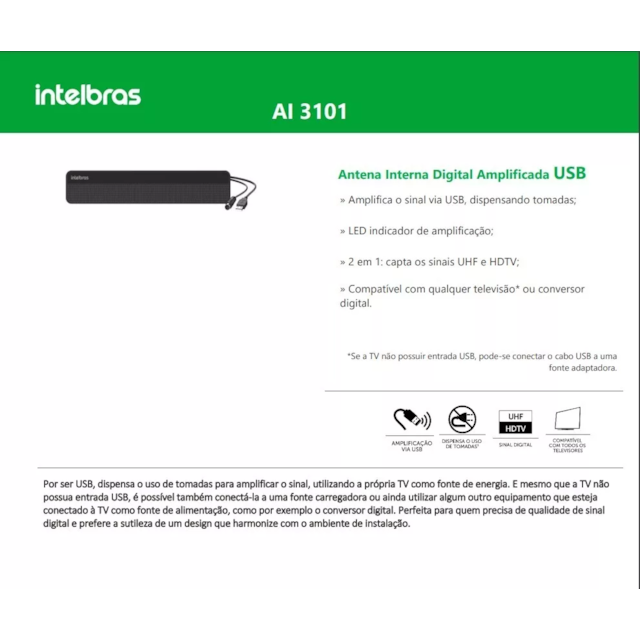 Antena Digital Interna Amplificada - INTELBRAS Antena Digital Interna Amplificada - INTELBRAS