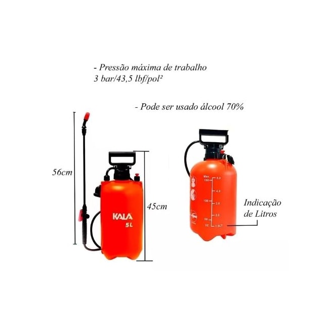 Aparelho Pulverizador de Compressão Prévia 5 Litros - Kala  Aparelho Pulverizador de Compressão Prévia 5 Litros - Kala