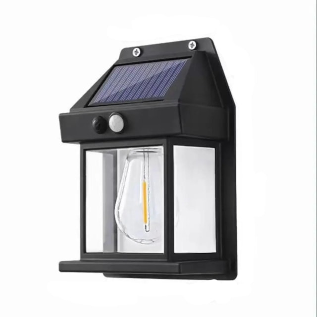 Arandela Solar de Parede com Sensor de Presença e Lâmpada de Filamento LED para Área Externa