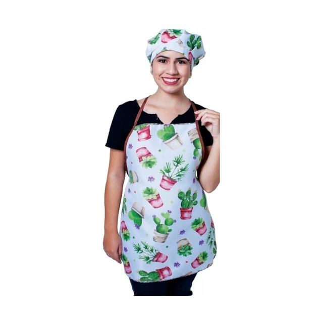 Avental Cozinheira Cacto Tecido 100% Oxford de Amarrar Resis Avental Cozinheira Cacto Tecido 100% Oxford de Amarrar Resis