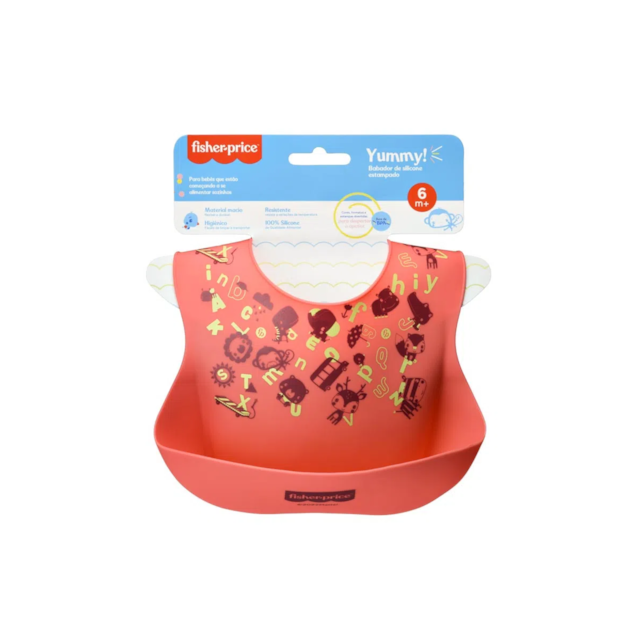 Babador de Silicone Estampado Yummy! Coral Fisher-Price - BB1186