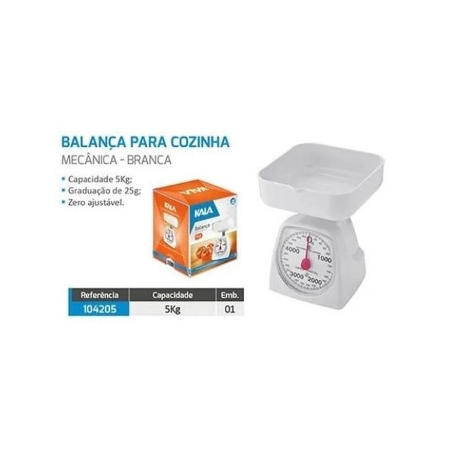 Balança para Cozinha Mecânica Branca 5Kg - KALA Balança para Cozinha Mecânica Branca 5Kg - KALA