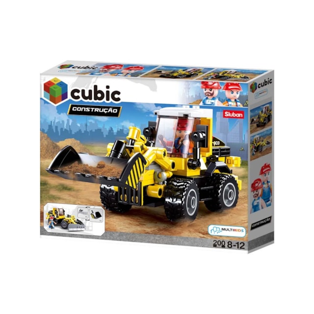 Blocos de Montar Cubic Construção Trator 200 Peças Multikids - BR1491