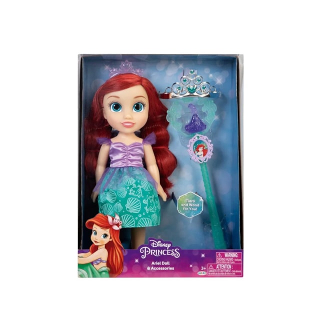 Boneca Princesas Disney Com Varinha e Tiara Multikids Ariel