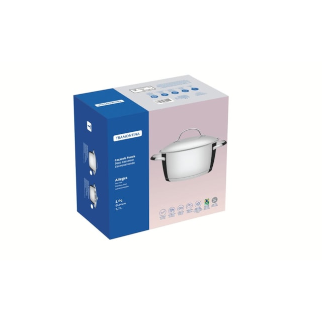 Caçarola Funda Tramontina Allegra em Aço Inox com Fundo Triplo 24 cm 5,7 L Caçarola Funda Tramontina Allegra em Aço Inox com Fundo Triplo 24 cm 5,7 L
