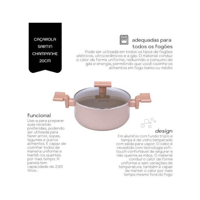 Caçarola Sartin Champanhe Mimo Style 24 cm Caçarola Sartin Champanhe Mimo Style 24 cm