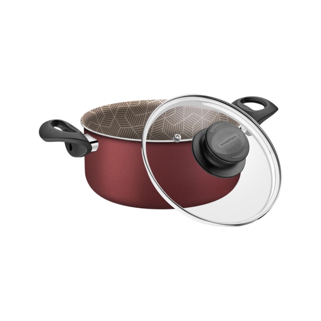 Caçarola Tramontina Paris em Alumínio Antiaderente Vermelho com Tampa de Vidro 18cm Caçarola Tramontina Paris em Alumínio Antiaderente Vermelho com Tampa de Vidro 18cm