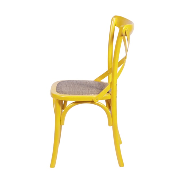 CADEIRA CROSS EM MADEIRA COR AMARELA ASSENTO EM RATTAN CADEIRA CROSS EM MADEIRA COR AMARELA ASSENTO EM RATTAN