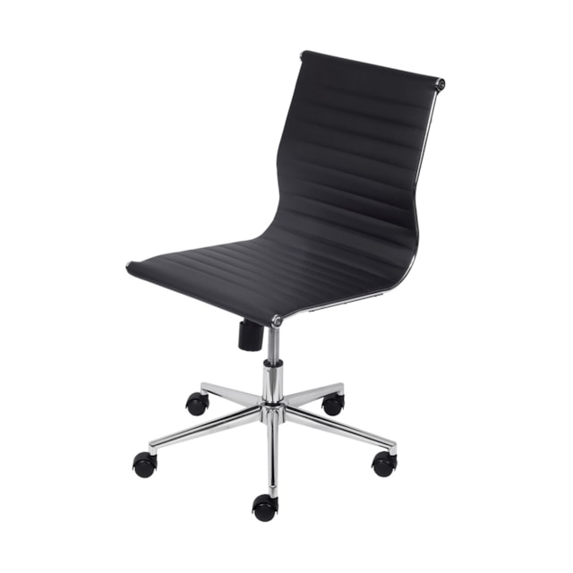 CADEIRA ESTEIRINHA BAIXA CORINO PRETA BASE RODÍZIO SEM BRAÇO CADEIRA ESTEIRINHA BAIXA CORINO PRETA BASE RODÍZIO SEM BRAÇO