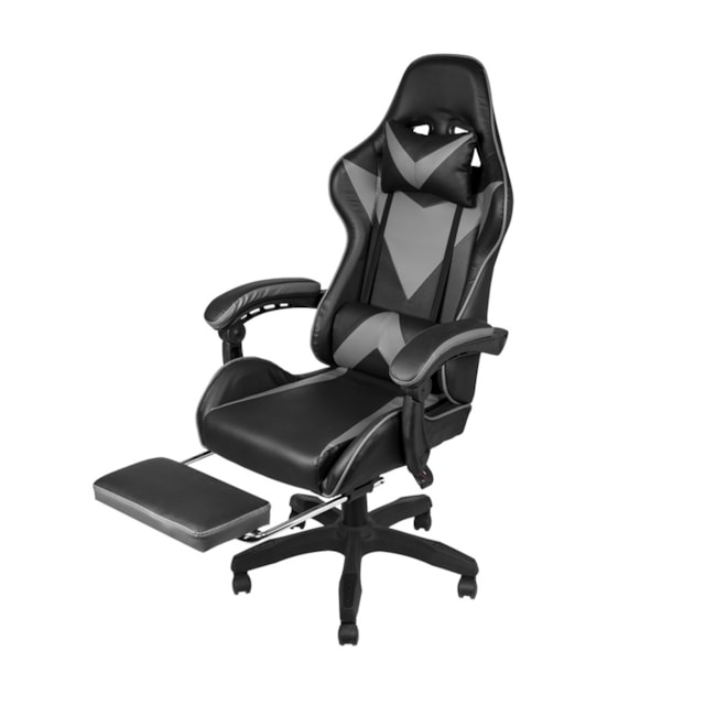 CADEIRA GAMER HAWKER EM PU CINZA BASE RODÍZIO