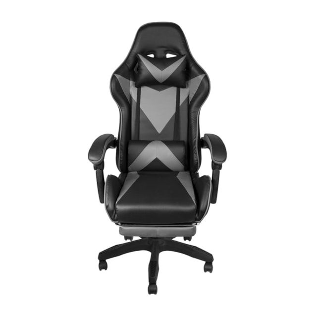 CADEIRA GAMER HAWKER EM PU CINZA BASE RODÍZIO
