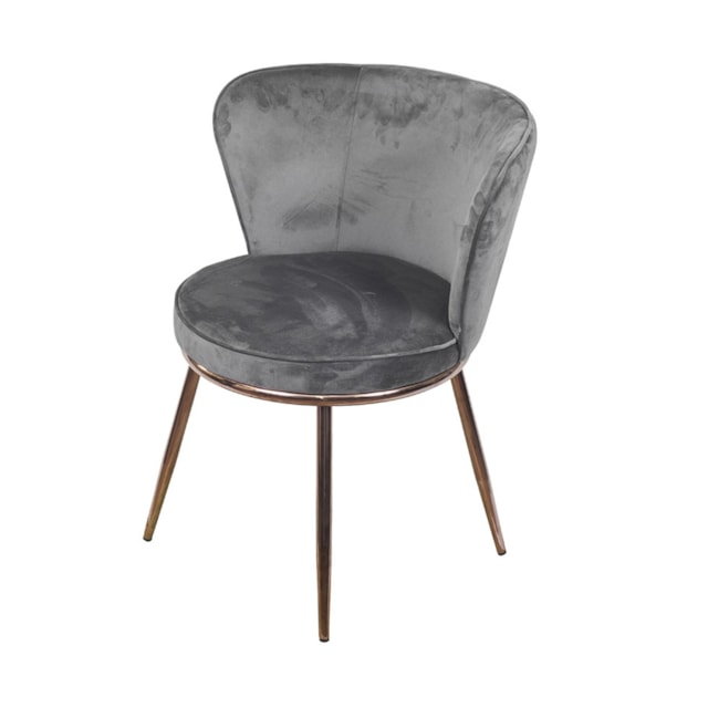 CADEIRA NANDA ESPUMA REVESTIDA EM VELUDO CINZA E BASE EM AÇO PINTADO COBRE CADEIRA NANDA ESPUMA REVESTIDA EM VELUDO CINZA E BASE EM AÇO PINTADO COBRE