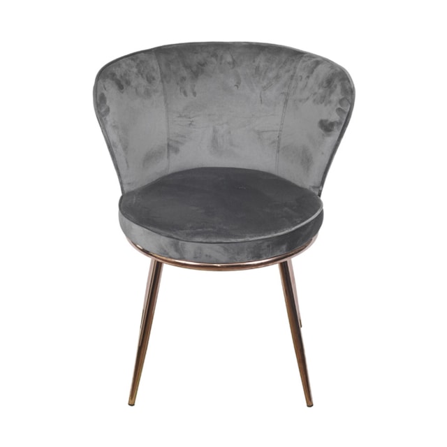 CADEIRA NANDA ESPUMA REVESTIDA EM VELUDO CINZA E BASE EM AÇO PINTADO COBRE CADEIRA NANDA ESPUMA REVESTIDA EM VELUDO CINZA E BASE EM AÇO PINTADO COBRE