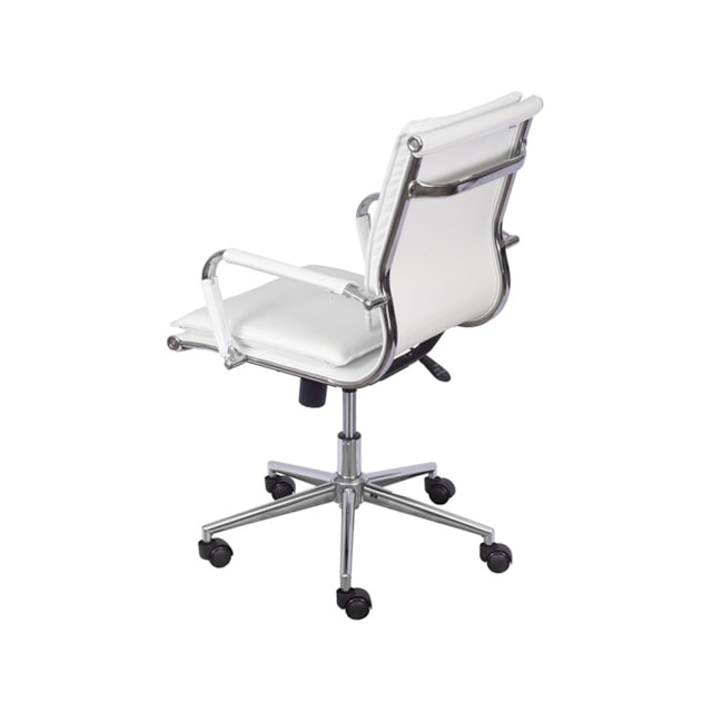 CADEIRA OFFICE SOFT BAIXA EM PU BRANCA BASE CROMADA RODÍZIO