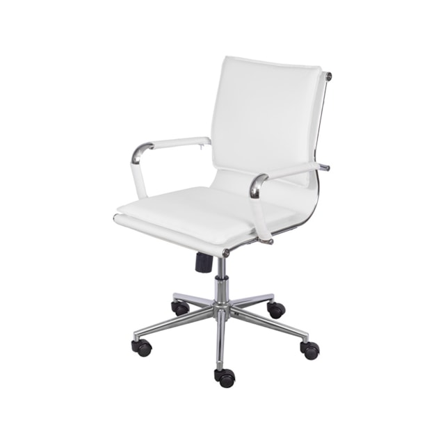 CADEIRA OFFICE SOFT BAIXA EM PU BRANCA BASE CROMADA RODÍZIO