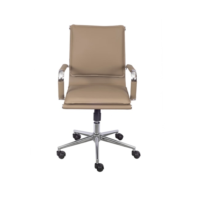 CADEIRA OFFICE SOFT BAIXA EM PU CARAMELO BASE CROMADA RODÍZIO