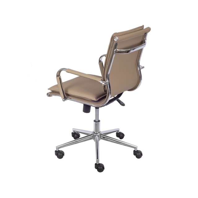 CADEIRA OFFICE SOFT BAIXA EM PU CARAMELO BASE CROMADA RODÍZIO