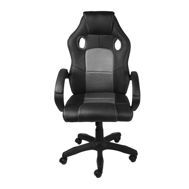 CADEIRA RAPTOR GAMER PRETA E CINZA BASE RODÍZIO