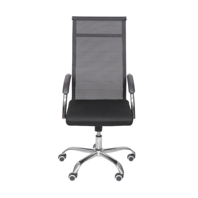 CADEIRA ROMA ALTA RODÍZIO PRETA ASSENTO EM TECIDO ENCOSTO EM TELA E BASE CROMADA CADEIRA ROMA ALTA RODÍZIO PRETA ASSENTO EM TECIDO ENCOSTO EM TELA E BASE CROMADA