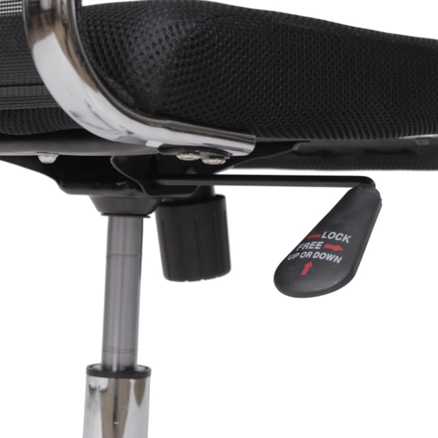 CADEIRA ROMA ALTA RODÍZIO PRETA ASSENTO EM TECIDO ENCOSTO EM TELA E BASE CROMADA CADEIRA ROMA ALTA RODÍZIO PRETA ASSENTO EM TECIDO ENCOSTO EM TELA E BASE CROMADA