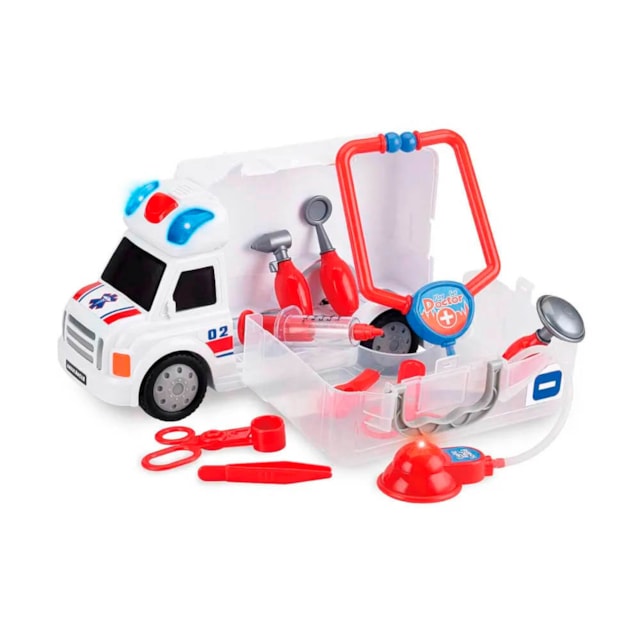 Caminhão de Primeiros Socorros Workshop Junior Truck com Acessórios Indicado para +3 Anos Branco/vermelho Multikids - BR