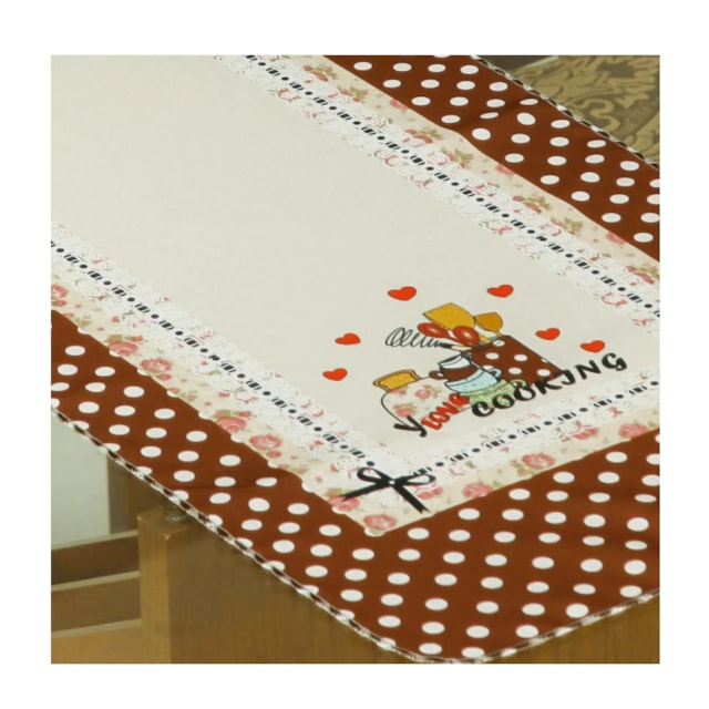 Caminho de Mesa Estampada Delicada Amo Cozinhar 100%Oxford