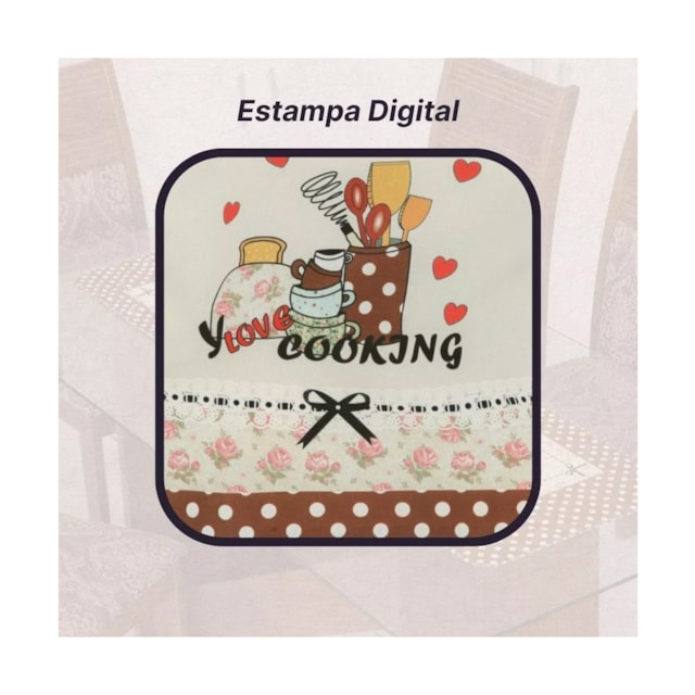 Caminho de Mesa Estampada Delicada Amo Cozinhar 100%Oxford