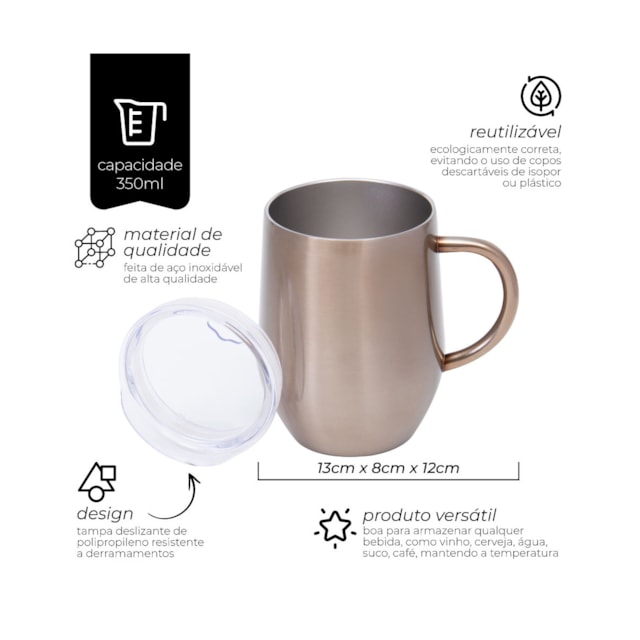 Caneca Térmica Inox com Tampa 350ml Mimo Style Bronze