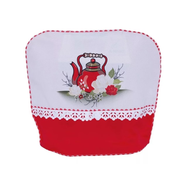 Capa Para Batedeira Estampada Bule e Rosas Vermelhas Capa Para Batedeira Estampada Bule e Rosas Vermelhas