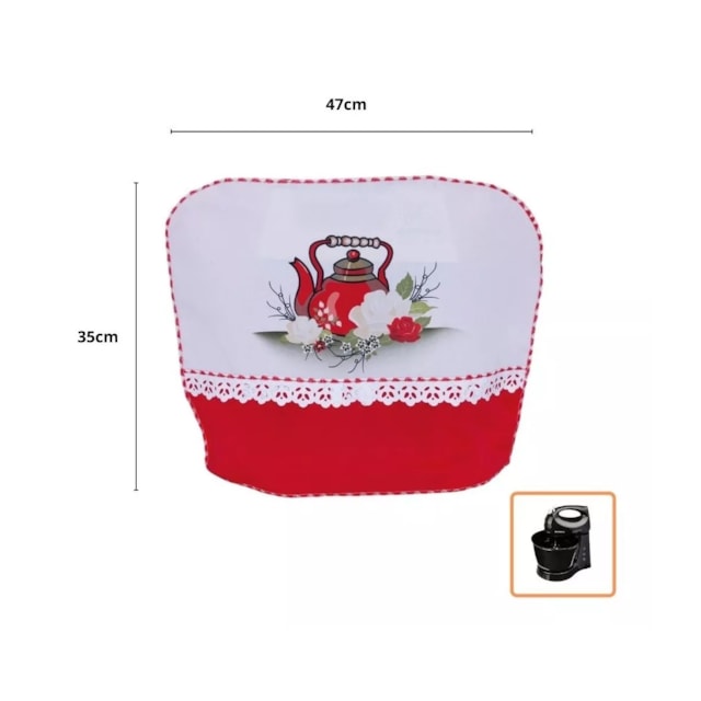 Capa Para Batedeira Estampada Bule e Rosas Vermelhas Capa Para Batedeira Estampada Bule e Rosas Vermelhas