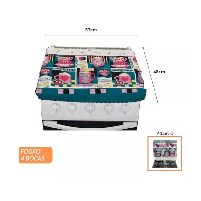 Capa Para Fogão 4 Bocas Protetora Tecido Estampa Cup Cake Capa Para Fogão 4 Bocas Protetora Tecido Estampa Cup Cake