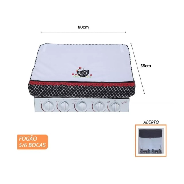 Capa para Fogão 5/6 Bocas com Bordado Angolinha Capa para Fogão 5/6 Bocas com Bordado Angolinha