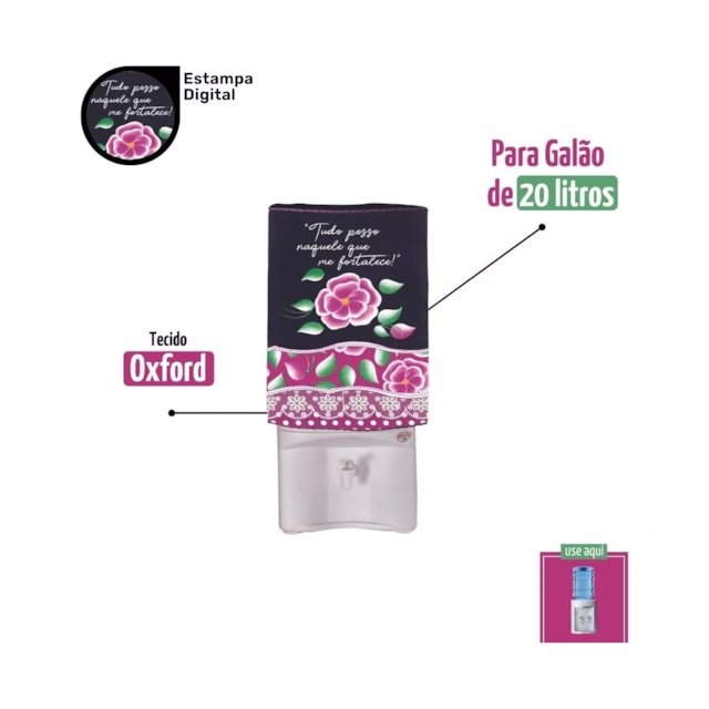 Capa Para Galão 20 L Estampada Preto Rosa Cozinha Decoração Capa Para Galão 20 L Estampada Preto Rosa Cozinha Decoração