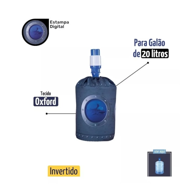 Capa Para Galão Invertido De 20 L Com Elástico Estampado Capa Para Galão Invertido De 20 L Com Elástico Estampado