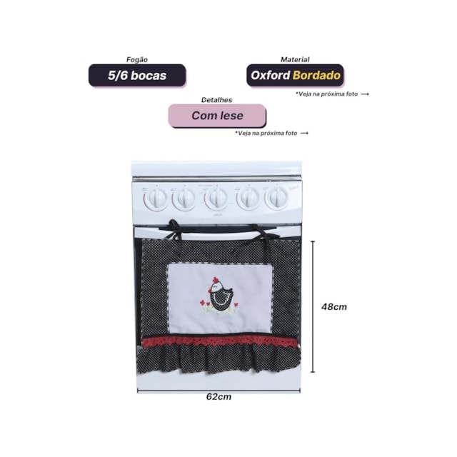 Capa Para Tampa De Fogão 5/6 Bocas Bordado Com Lese Capa Para Tampa De Fogão 5/6 Bocas Bordado Com Lese
