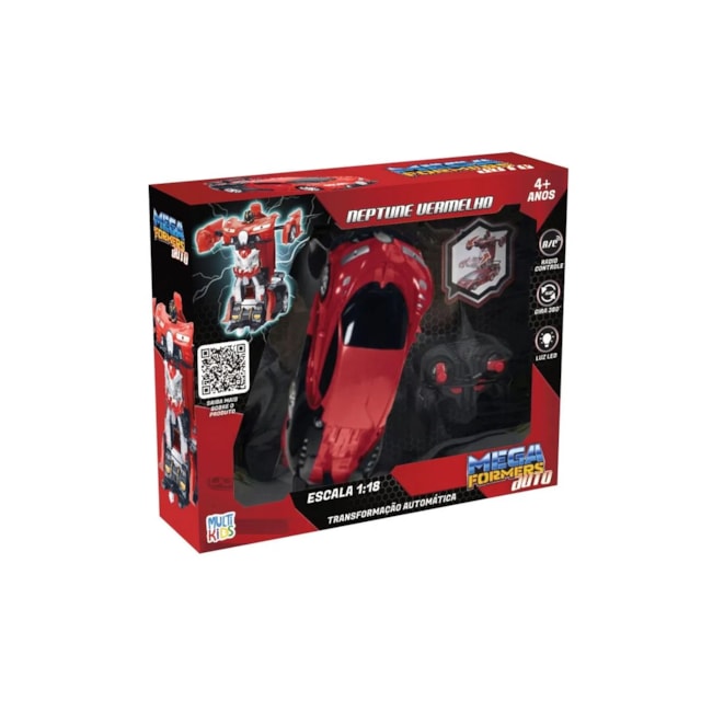 Carrinho Transformável Controle Remoto Megaformers Auto Neptune Multikids Vermelho