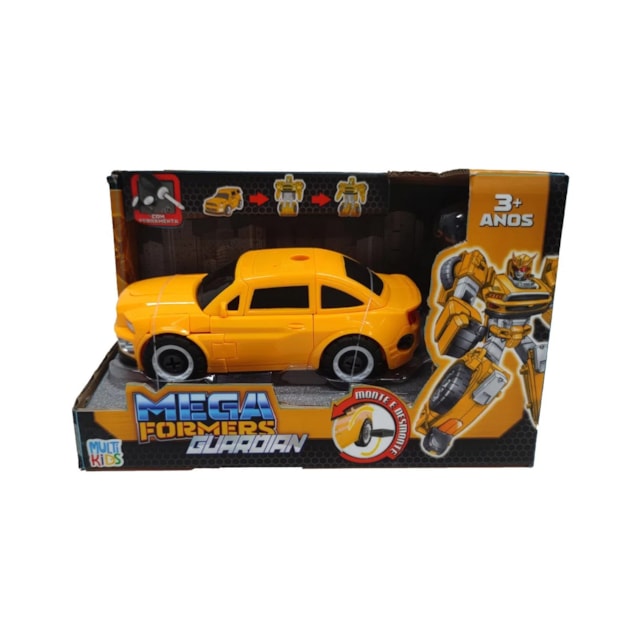 Carrinho Transformável Megaformers Guardian Corrida com Ferramenta Multikids Amarelo