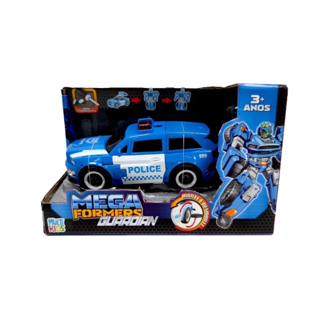 Carrinho Transformável Megaformers Guardian Polícia com Ferramenta Multikids Azul