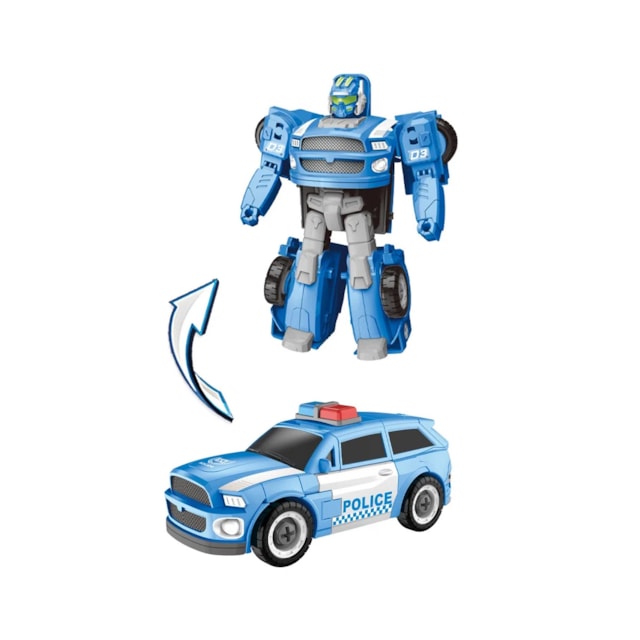 Carrinho Transformável Megaformers Guardian Polícia com Ferramenta Multikids Azul