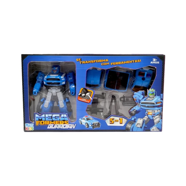 Carrinho Transformável Megaformers Super Guardian 5 em 1 com Ferramenta Multikids Azul