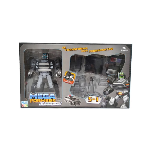 Carrinho Transformável Megaformers Super Guardian 5 em 1 com Ferramenta Multikids Preto