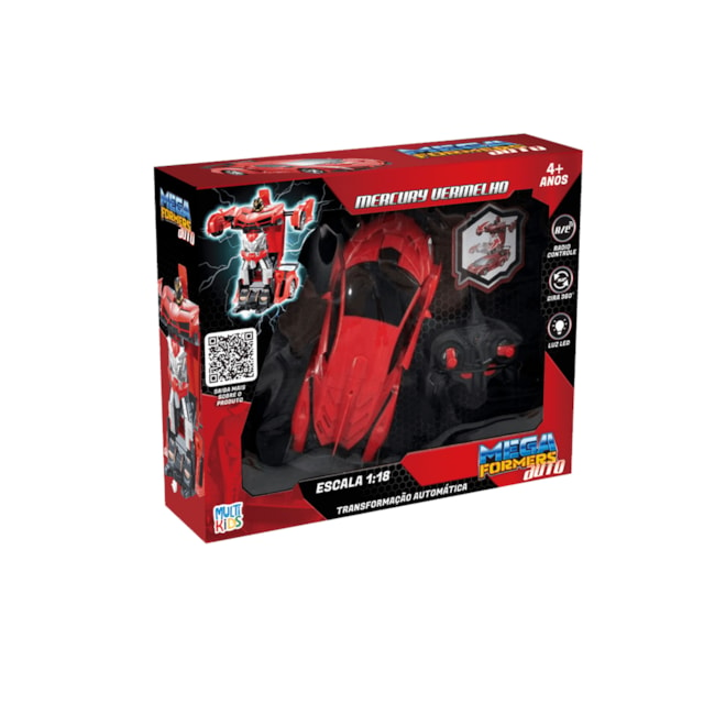 Carrinho Transformável R/C Escala 1:18 Megaformers Auto - Mercury Vermelho