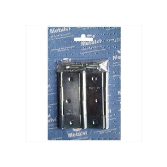 Cartela com 3 Dobradiças Aço 3.1/2 Zincada - METALVI Cartela com 3 Dobradiças Aço 3.1/2 Zincada - METALVI