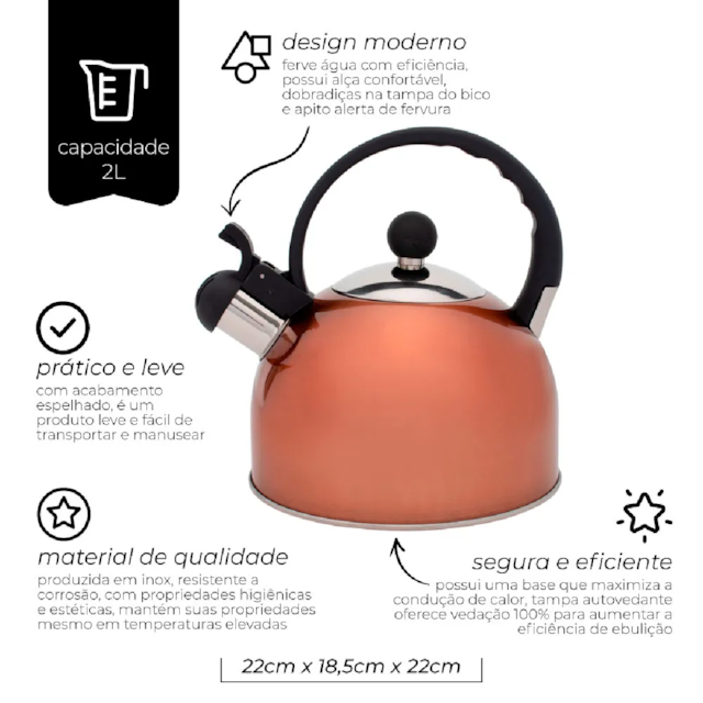 Chaleira Bronze Mimo Style 2L com Apito Chaleira Bronze Mimo Style 2L com Apito